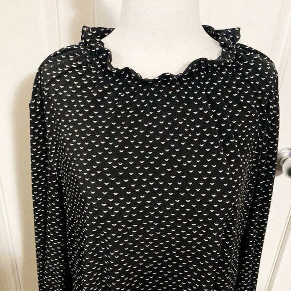 ADRIANNA PAPELL Plus-size black white ruffled high neck long-sleeve top XL 1X 2X - Picture 3 of 13